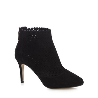 Black scalloped high stiletto heel ankle boots